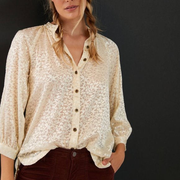 HTF Anthropolgie Susanna Burnout Velvet Buttondown - Picture 4 of 5